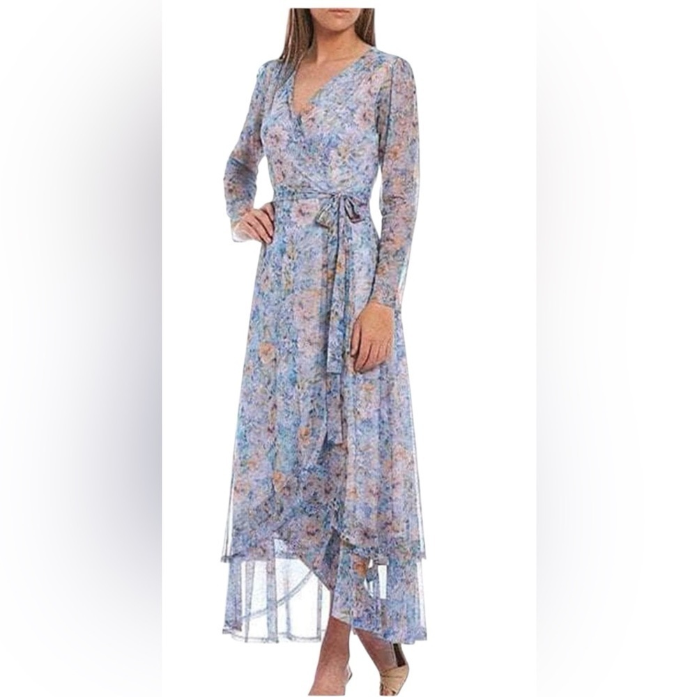 Laundry by Shelli Segal Long Sleeve Floral Mesh Wrap Dress Size 4. D20